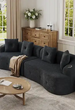 4 Seater Modular Sectional Couch Modern Curved Sofa with Cup Holders