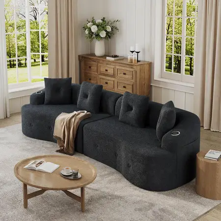 4 Seater Modular Sectional Couch Modern Curved Sofa with Cup Holders
