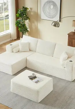 Corduroy Cloud Couch with Cup Holder and Pillows