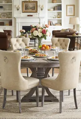 Upholstered Dining Room Chair with Nailhead Trim and Solid Wood Legs