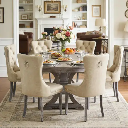Upholstered Dining Room Chair with Nailhead Trim and Solid Wood Legs